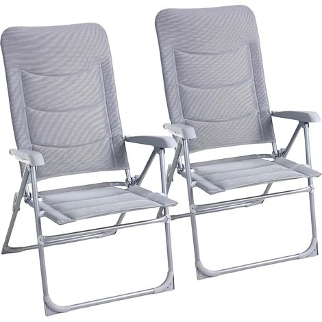 Sillas plegables de camping, estructura de aluminio, respaldo ajustable, color gris. (1/2)