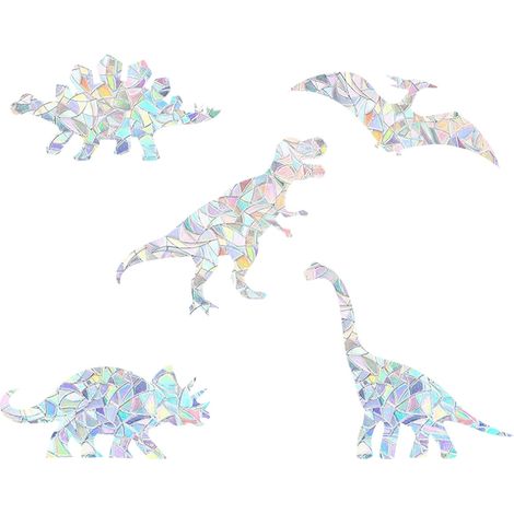 Lot de 5 autocollants de fenêtre arc-en-ciel animaux, autocollants de fenêtre dinosaures, autocollants statiques anti-collision pour verre (1/5)
