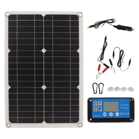 Allauve – Kit solaire autonome 100W – Panneau 100W étanche IP67 – Régulateur 20A pour charge 12V/24V – Léger et compact