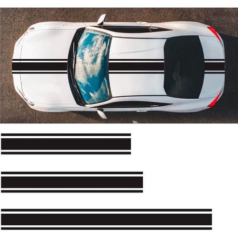Pegatina de rayas de carreras para capó de coche, Pegatina de vinilo impermeable maletero, Pegatina gráfica decorativa funda coche (3 piezas) (1/4)