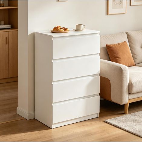Cassettiera con 4 cassetti, 60 x 90 x 40 cm, bianca, con rivestimento in melamina HAVRYA (1/5)