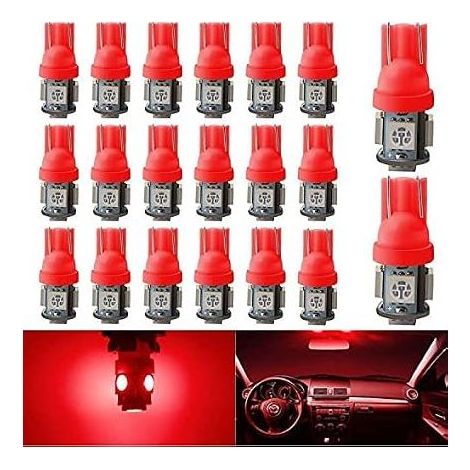 Red T10 W5W 194 168 2825 LED Bulbs 12V (1/5)