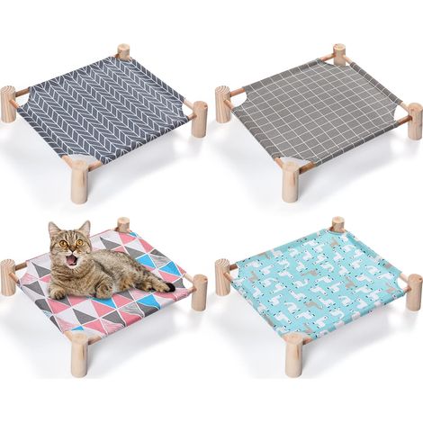 Amaca per gatti in 4 pezzi, in legno, rinfrescante, con lettino rialzato, staccabile, sedia portatile per cani di piccola taglia, animali domestici che dormono in casa e all'aperto, 21 x 19 x 5 pollic (1/5)