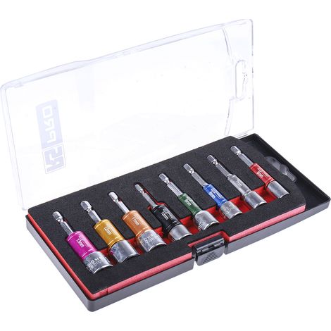 Rs Pro – Jeu de douilles hexagonales 1/4'' – 8 pièces – Acier chrome vanadium – Finition anodisée – Pour usage intensif