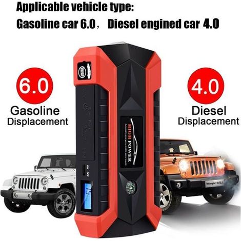 Alimentation de démarrage d'urgence pour voiture, alimentation de voiture 12 V, démarreur de voiture de rechange