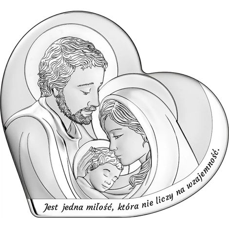 Sacra Famiglia in Argento - Partecipazione di Nozze con Incisione - C'è un Solo Amore 6811S 18 x 16 cm (1/5)