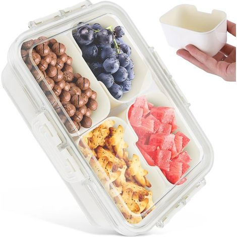 BelleRise - Boîte à goûter avec compartiments - Assiette à collation avec couvercle - Boîte de rangement rectangulaire - Pour légumes, fruits (1/5)