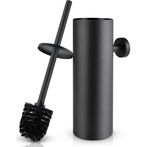 Brosse de Toilette avec Porte-balai WC Mural et Support Couvercle pour Salle Bains Acier Inoxydable Noir (1/4)