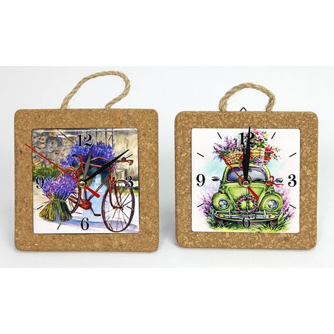 Linea Due Elle Orologio Ceramica e Sughero 15 x 15 x 4 Cm Decorazione Lavanda 1 Pz