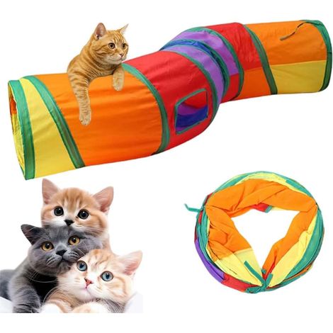 Tunnel pliable pour chat, lapin, cochon d'Inde, jouet interactif d'intérieur et d'extérieur avec suspension pour chats, lapins, cochons d'Inde et autres petits animaux (taille S - coloré) (1/5)