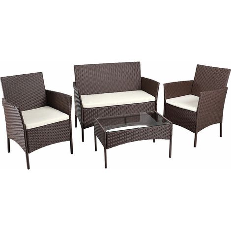 Set Salotto Completo Divano Poltrone Tavolino in Rattan Arredo Giardino Marrone (1/6)