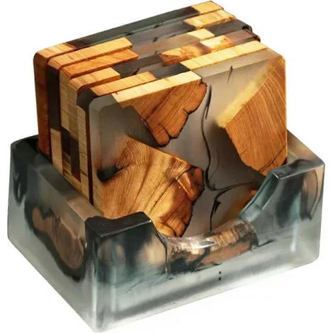 Ensemble de sous-verres en bois avec résine époxy - Sous-verres modernes avec support (voir photo) (1/5)
