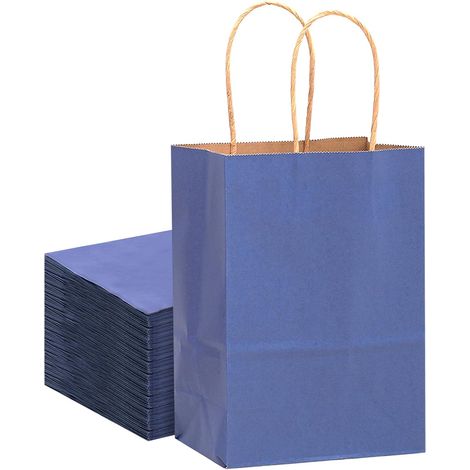 Sac Cadeau Papier Kraft - 16 Pièces - Bleu Profond - Avec Poignées - Pour Mariage Et Fête - 33x26x13 Cm (1/5)