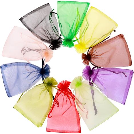 100 sacs en organza 3 × 4 pouces, sacs cadeaux en organza transparent de couleurs mélangées avec cordon de serrage, sacs de bonbons de Noël (1/5)