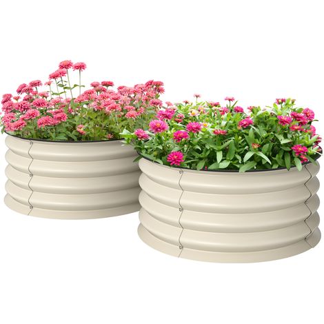 Outsunny Set of 2 Raised Garden Bed with Safety Edging, Cream White (1/5)
