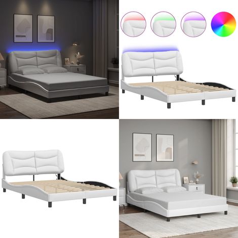 Cadre de lit avec LED sans matelas blanc 140x200 cm - Lit Plateforme - Lit Design - Cadre Lit - Lit Avec Éclairage Led - Tête De Lit Rembourrée - Home & Living (1/5)
