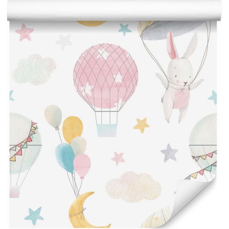 Carta da parati con palloncini davanti a stelle colorate per soggiorno e camera da letto 50x1000 cm (1/5)