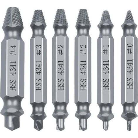 Kit d'outils extracteurs de vis Speed Out, forets et embouts pour boulons cassés et endommagés, guide d'extraction, kit de fixations faciles à extraire (6 pièces HSS 4341, argent) (1/5)