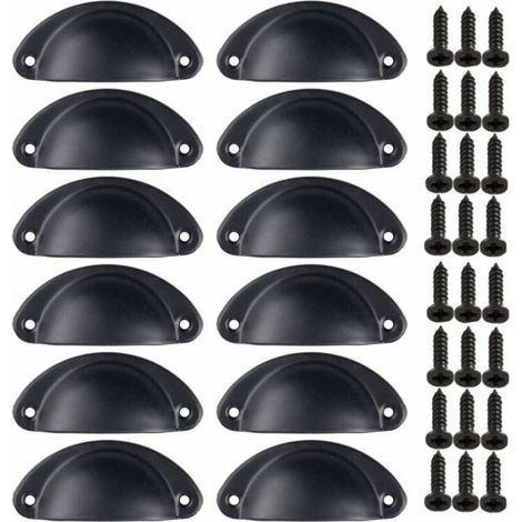Poignée de coquille vintage pour tiroir et armoire – Lot de 12 – Dimensions 81x35mm – Entraxe 65mm – Finition métal noir – (1/5)
