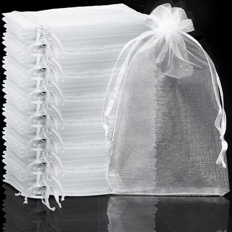 Sachet Organza - 100 Pièces - Coton Synthétique - Cordon De Serrage - Mariage Et Fête - 10 x 15 cm Blanc (1/5)
