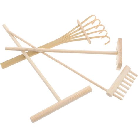 Ensemble d'outils de jardin zen miniatures (râteau en bois, 4 pièces) (1/5)