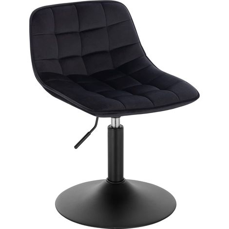 WOLTU 1X Taburetes con Respaldo Terciopelo Taburetes Cocina Regulable en Altura Taburete Giratorio Peluquería Sillas Bar Taburete de Escritorio Negro 38-49.5 cm de Altura
