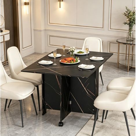 Tavolo da pranzo pieghevole estensibile nero effetto marmo 120 x 80 x 73 cm OKWISH (1/5)