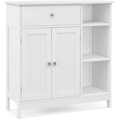 Mobiletto da pavimento per bagno, Armadietto da cucina autoportante organizzatore con 1 grande cassetto Bianco (1/5)