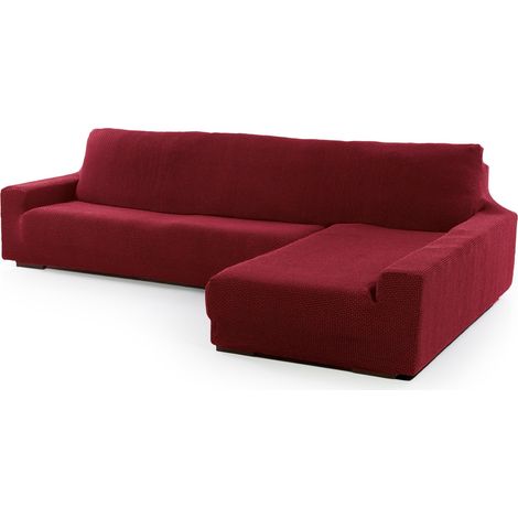 Housse de canapé d'angle Super élastique avec accoudoir Long Droit (Vue de Face) Modèle NOVELE Bordeaux Protecteur en Tissu Jacquard Toucher Coton (1/5)