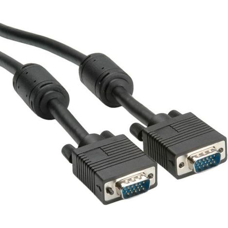 Câble VGA+FER.+DDC ROLINE - HD15 M/M - 10M - Noir - Double blindage - Vis moletées, perle en ferrite