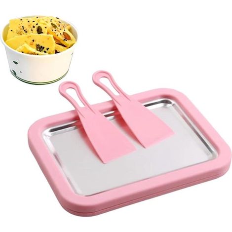 Máquina para hacer helado enrollado, Congelador para postres, Preparación de postres, Doble raspador, Tiempo de congelación: 10 minutos, Rosa (1/5)
