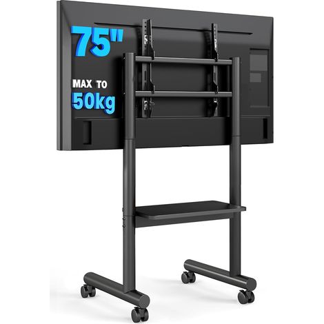 Support TV roulettes Support TV sur Pied avec roulettes pour Téléviseurs 32 à 70 Pouces LCD/LED/OLED, Support Tele Mobile Universel Réglable en Hauteur jusqu'à 50 kg, Max. VESA 400x400 mm