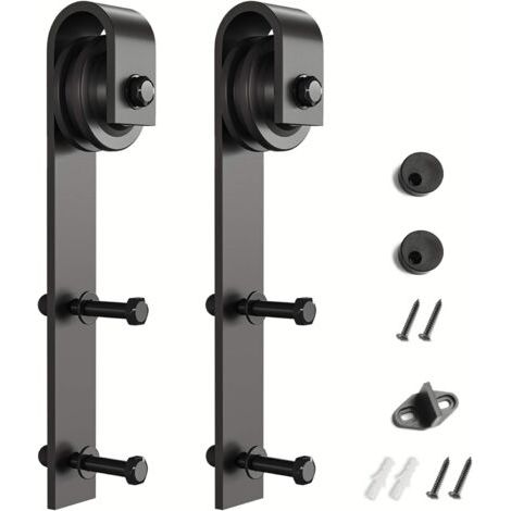 Hardware-Halterungen für Schiebetüren, 2 Stück (Schwarz) (J-förmige Halterungen) (1/5)