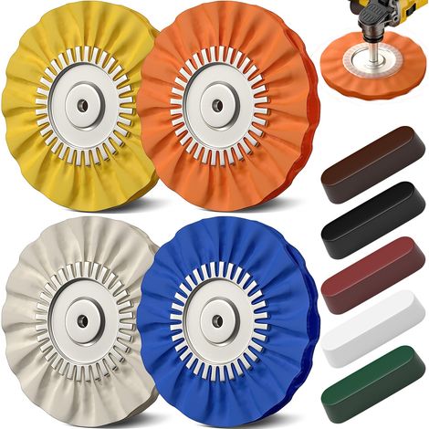 Lot de 9 disques de polissage pour voiture, 20,3 cm, roues de polissage Airway pour ponceuse de table, perceuse, tampon de polissage en aluminium et kit composé pour finition miroir (trou Arbor (1/5)