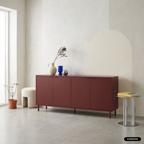 sweeek - Buffet décor bois et métal 4 portes 160cm bordeaux - Ellie (1/5)