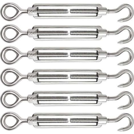 Tendeur Cable 6 Pièces M5 Tendeur Cable Inox 304 Réglable Crochet de Ridoir et Oeil pour Tendeur de Fil Cable Acier Corde Crochet Tendeur Accessoires (1/4)