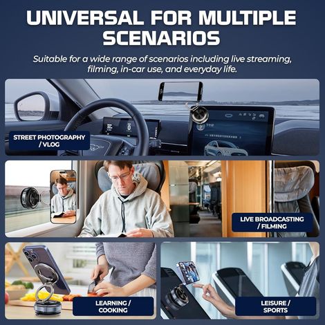 Support téléphone voiture magnétique à vide métal renforcé, fixation robuste rotation 360° pour smartphone et utilisation longue durée (1/4)