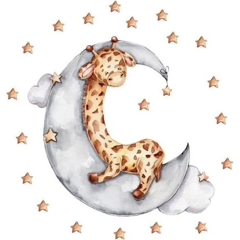 Stickers Muraux Enfant Sticker mural lune girafe pour Chambre 63CM x66CM (1/4)
