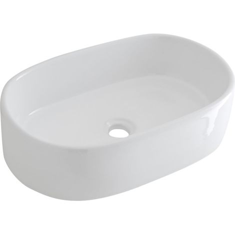 Milano Overton 575mm x 360mm White Ceramic Oval Countertop Bathroom Basin Sink - Basin Only (1/4)