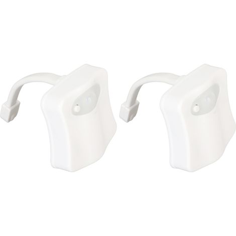 Deux veilleuses pour toilettes, 16 options de changement de couleur, lampes de toilettes LED à piles activées par capteur, adaptées aux salles de bains. (1/5)