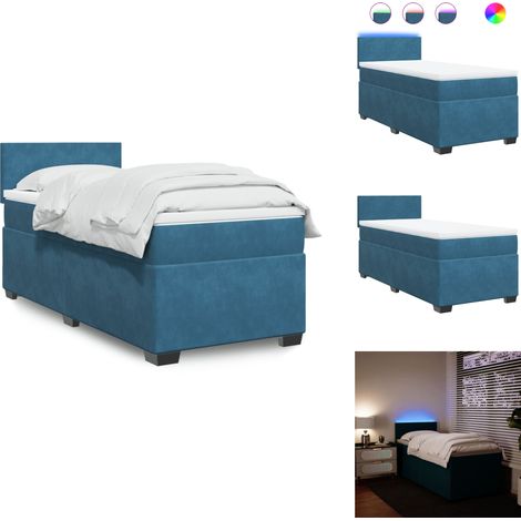 Sommier à lattes de lit avec matelas bleu 90x190 cm velours - Lit Plateforme - Lit Design - Lit Moderne - Lit Velours - Matelas À Ressorts Ensachés (1/5)
