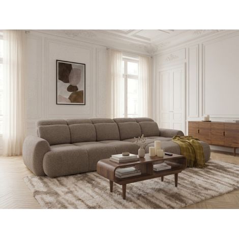 BOBOCHIC - Canapé d'angle convertible avance-recule électrique RUBY tissu chenille Angle droit Marron (1/5)