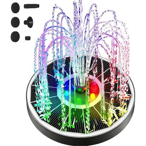 LED-Solarbrunnen – Schwimmende Solarpumpe – Solar-Teichpumpe mit 4 Düsen – Solarbrunnen für den Außenbereich – Bunte Teichpumpe – für Garten, Fischteich, Vogelbad (1/5)