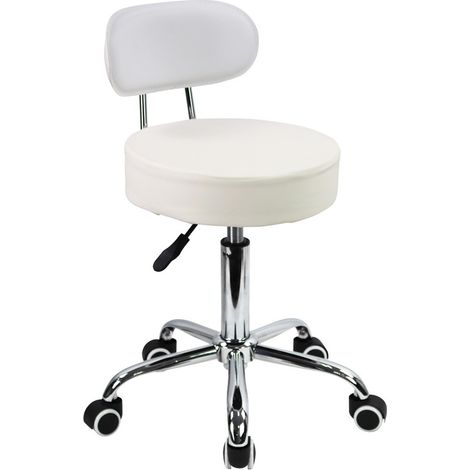 Tabouret de bureau pivotant réglable en hauteur – Conception ergonomique – 5 roues pour mobilité – Cuir synthétique facile à nettoyer – Blanc – Kktoner