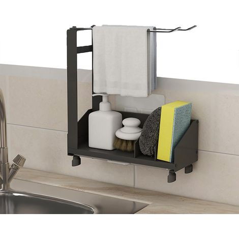 26 x 21 x 8.5 cm stainless steel sponge rack for sinks, suction cup sponge rack, sink organizer with towel rack, removable tray, adhesive and countertop style.