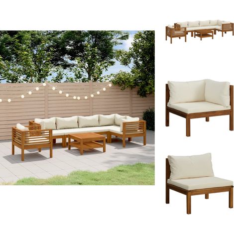 Gartenmöbel-Sets - Living 7-tlg. Garten-Lounge-Set mit Creme Kissen Massivholz Akazie (1/5)
