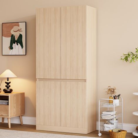 Armoire 70x40x170 cm - 4 portes - Avec compartiments de rangement - Naturel (1/5)