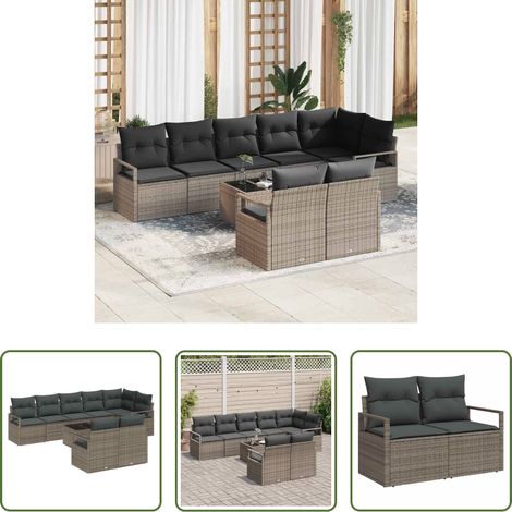 vidaXL Poly-Rattan -  Sofa Set 9 pcs Grau Poly-Rattan (1/5)