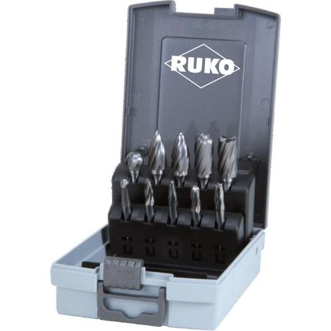 RUKO  Juego  de  fresas  rotativas  de  metal  duro  en  cassette  de  plástico  -  con  dentado  de  aluminio  -  10  piezas  -  116103ARO