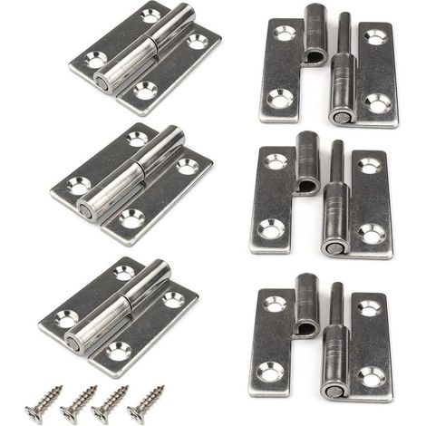 6 Pack 1.5" Detachable Door Hinges 304 Stainless Steel for Interior and Exterior Doors (1/5)